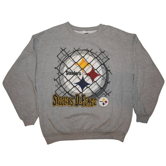 Vintage 1990s Pittsburgh Steelers D-Fence CSA Crewneck Pullover Sweatshirt Large - Picture 1 of 6